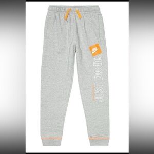 Nike Just Do It Embroidered Spell out Grey Orange Accents Box Logo Joggers Sz. M